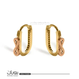 گوشواره طلا لوکس بی‌نهایت با ترکیب طلای زرد و رزگلد، طراحی خاص و مدر