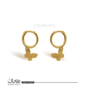گوشواره مینیمال طرح پروانه طلا با حلقه کوچک و آویز پروانه‌ای مینیمال