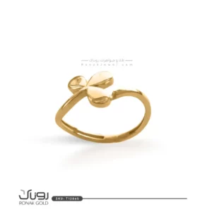 انگشتر گلبرگ طلا با طراحی مینیمال و فرم باز، مناسب استایل‌های ظریف و روزمره